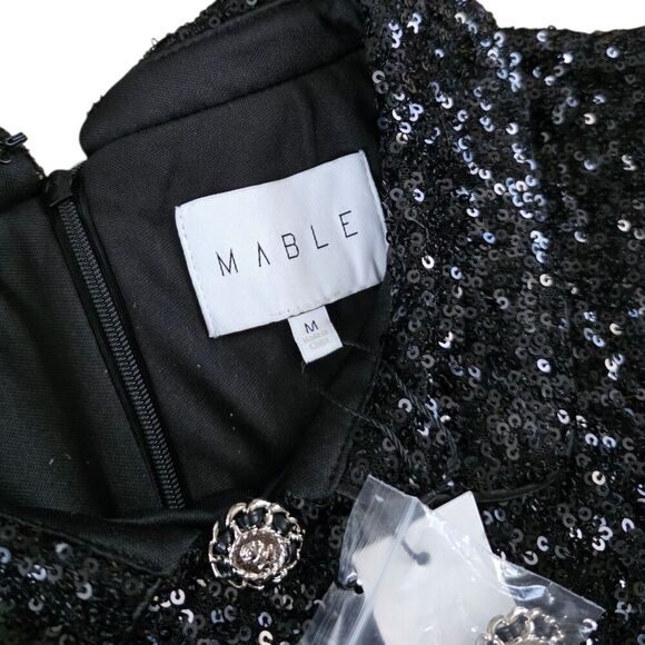 Mable Black Sequin Collared Mini Party Dress M NWT - Picture 4 of 5